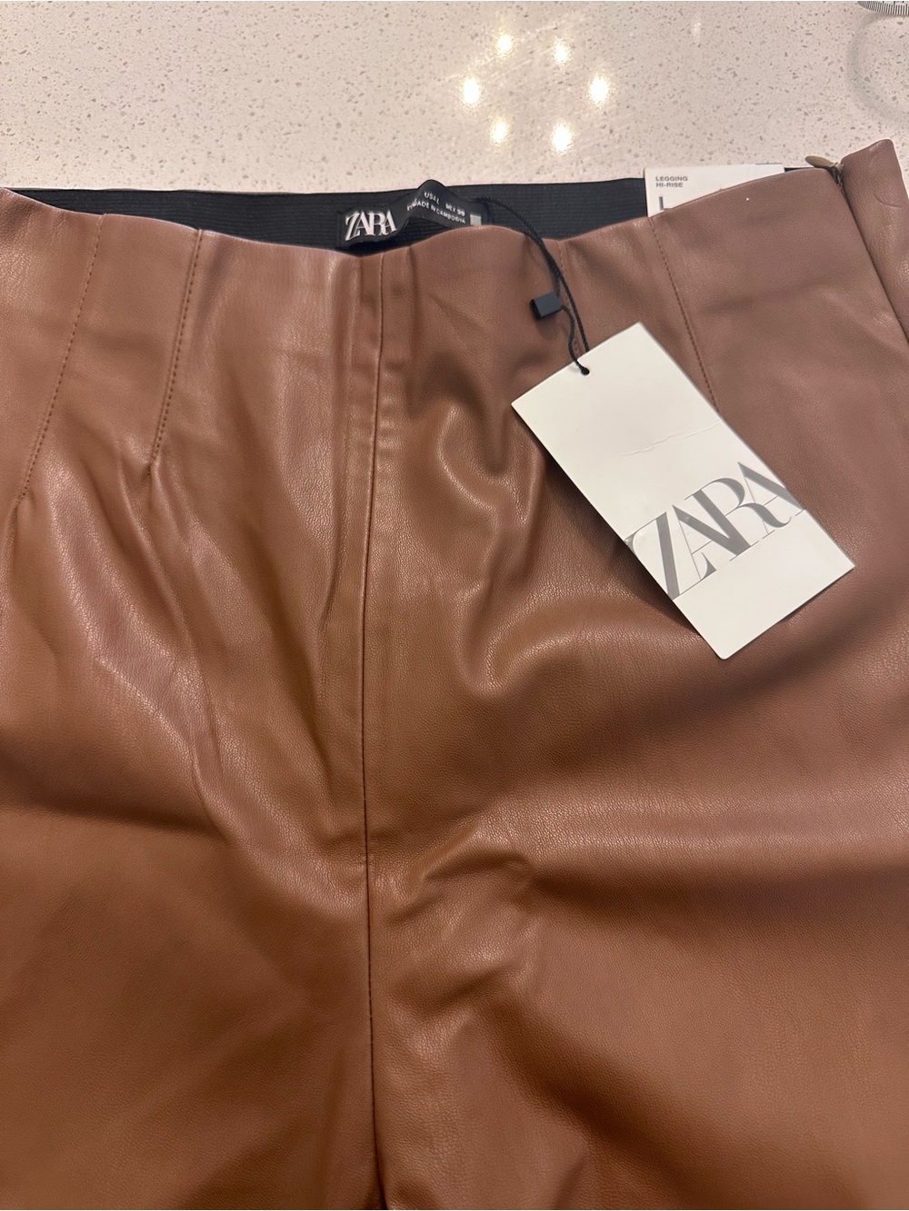 Zara women’s Brown Faux Leather HI-RISE leggings